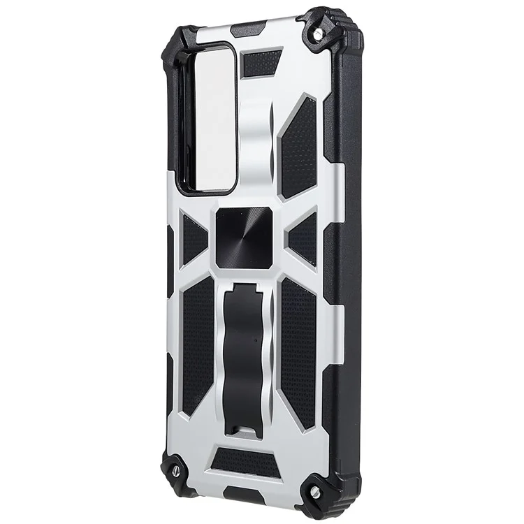 Pour Xiaomi 12T 5G / 12T Pro 5G / Redmi K50 Ultra 5G Invisible Kickstand Téléphone Hybrid Hard PC Soft TPU Anti-Fall Cover Work Avec Support de Voiture Magnétique - Argent