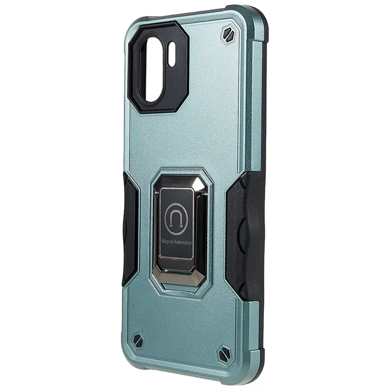 For Xiaomi Redmi A1 4G / A2 4G PC+TPU Reinforced Drop Protection Phone Case Ring Holder Kickstand  Shockproof Cover - Green