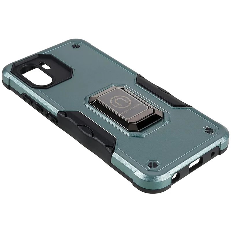 For Xiaomi Redmi A1 4G / A2 4G PC+TPU Reinforced Drop Protection Phone Case Ring Holder Kickstand  Shockproof Cover - Green