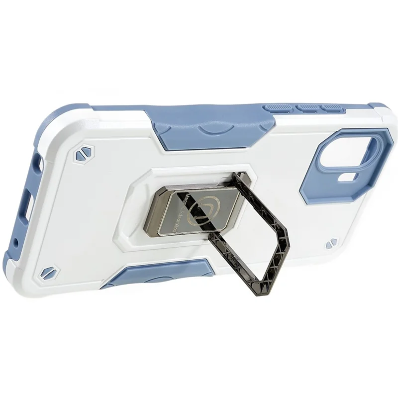 For Xiaomi Redmi A1 4G / A2 4G PC+TPU Reinforced Drop Protection Phone Case Ring Holder Kickstand  Shockproof Cover - White