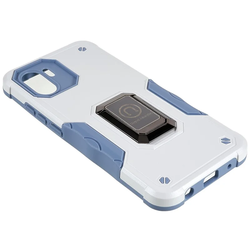 For Xiaomi Redmi A1 4G / A2 4G PC+TPU Reinforced Drop Protection Phone Case Ring Holder Kickstand  Shockproof Cover - White