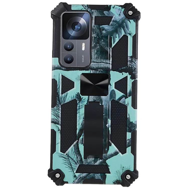 For Xiaomi 12T 5G / Redmi K50 Ultra 5G Kickstand Phone Cover Soft TPU Hard PC Shock Absorption Camouflage Case - Light Green