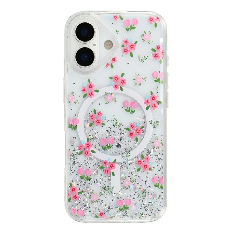 Coque magnétique pour iPhone 17, coque transparente en TPU anti-choc avec époxy pailleté, compatible MagSafe - Tulipe