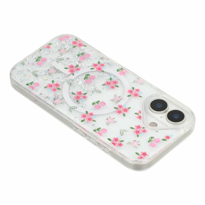 Coque magnétique pour iPhone 17, coque transparente en TPU anti-choc avec époxy pailleté, compatible MagSafe - Tulipe