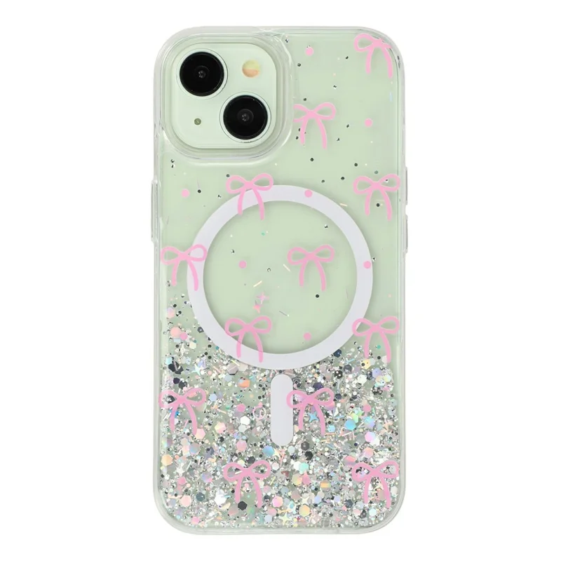 Coque magnétique pour iPhone 14 / 13, coque transparente en TPU anti-choc avec époxy pailleté, compatible MagSafe - Arc