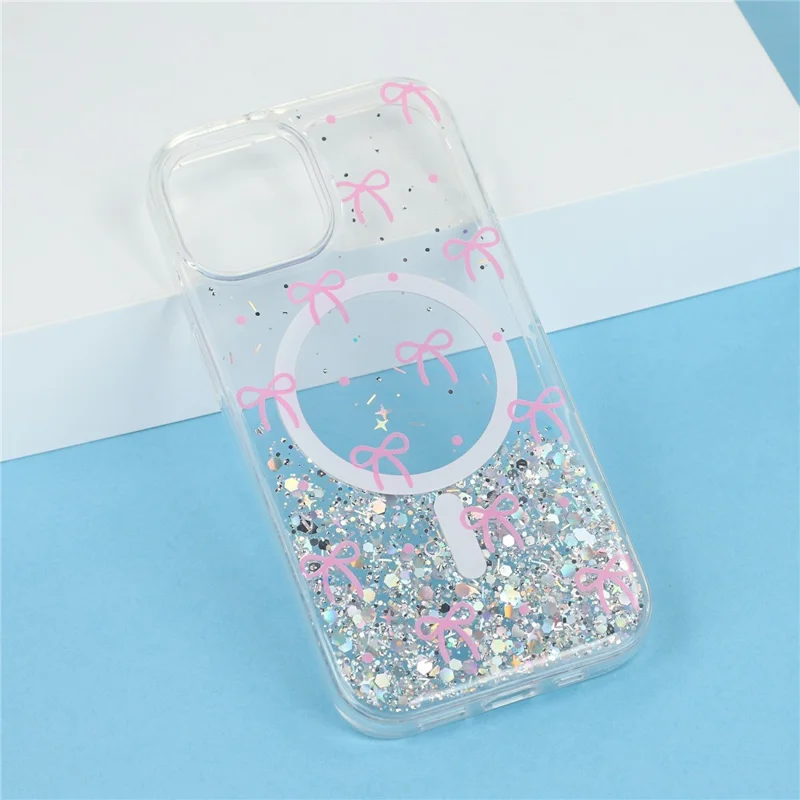 Coque magnétique pour iPhone 14 / 13, coque transparente en TPU anti-choc avec époxy pailleté, compatible MagSafe - Arc