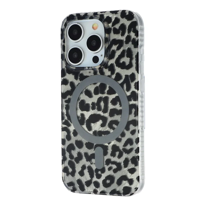 Coque pour iPhone 15 Pro compatible MagSafe, imprimé léopard IMD, housse en TPU et PC - Style C