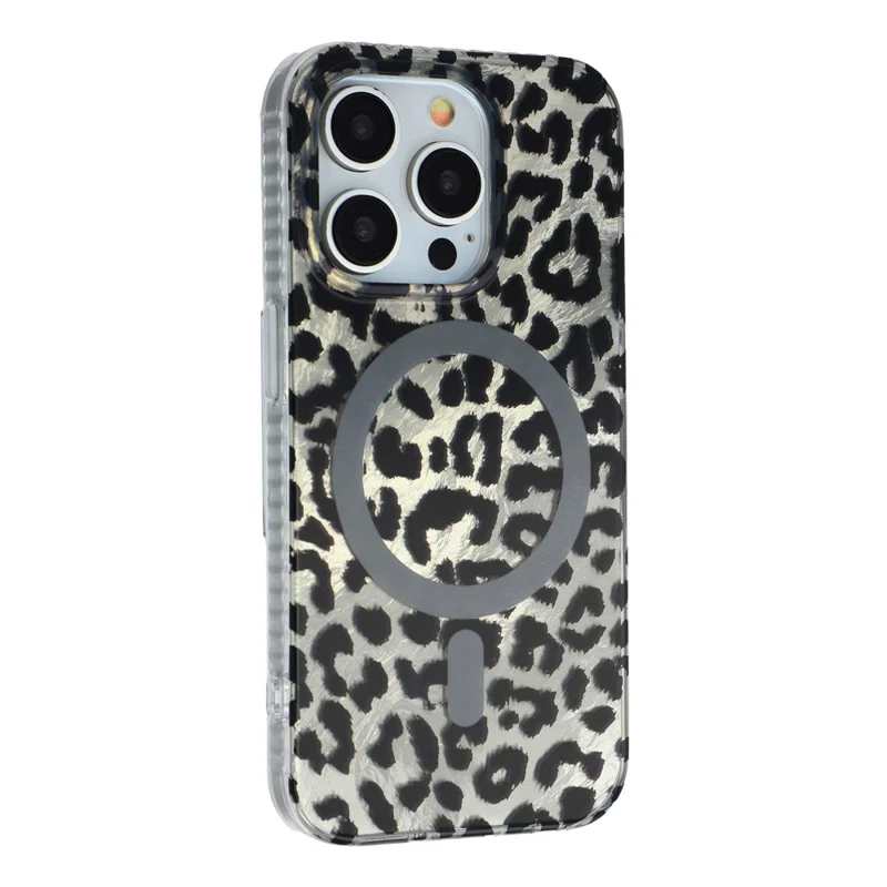 Coque pour iPhone 15 Pro compatible MagSafe, imprimé léopard IMD, housse en TPU et PC - Style C