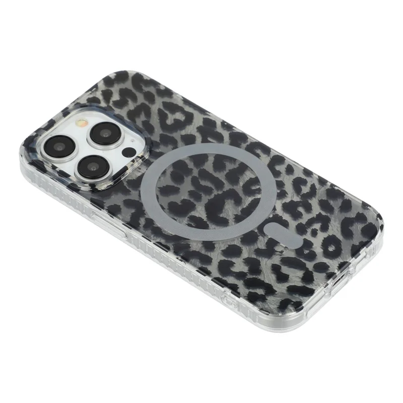 Coque pour iPhone 15 Pro compatible MagSafe, imprimé léopard IMD, housse en TPU et PC - Style C