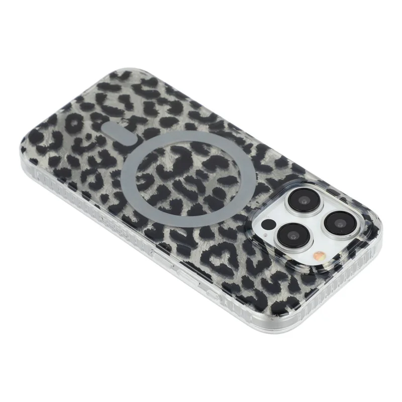 Coque pour iPhone 15 Pro compatible MagSafe, imprimé léopard IMD, housse en TPU et PC - Style C
