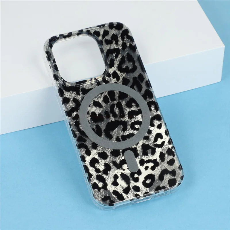 Coque pour iPhone 15 Pro compatible MagSafe, imprimé léopard IMD, housse en TPU et PC - Style C