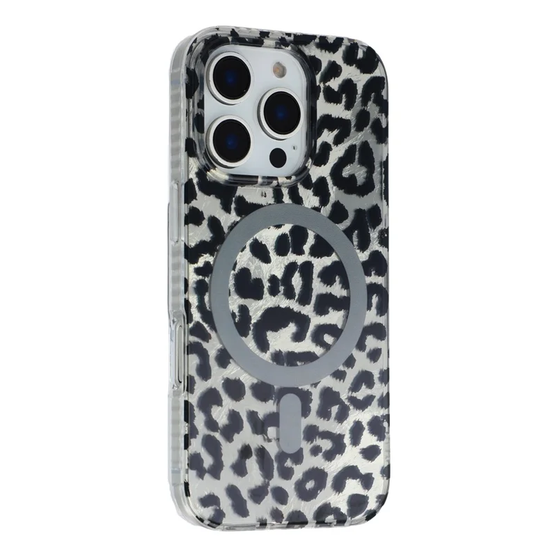 Coque pour iPhone 16 Pro compatible MagSafe, imprimé léopard IMD, housse en TPU et PC - Style C