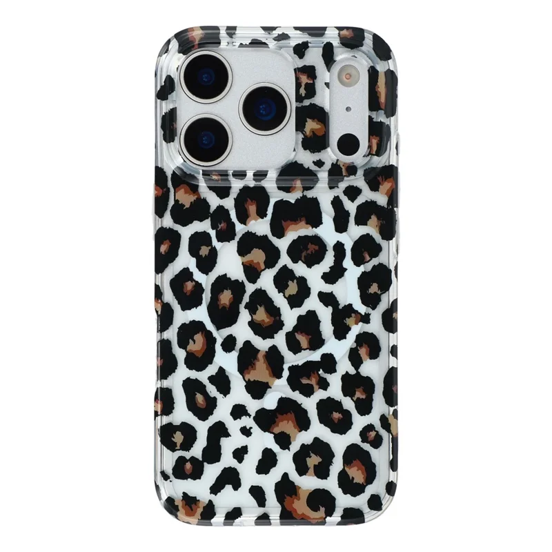 For iPhone 17 Pro Magnetic Case Hollow Leopard Print Design TPU PC Phone Back Cover - Style 3