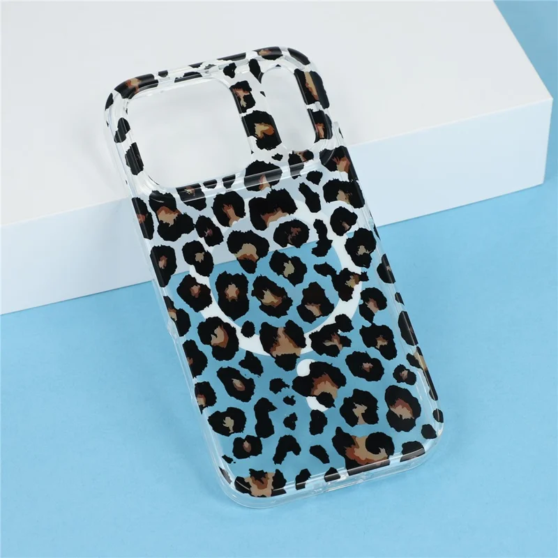 For iPhone 17 Pro Magnetic Case Hollow Leopard Print Design TPU PC Phone Back Cover - Style 3