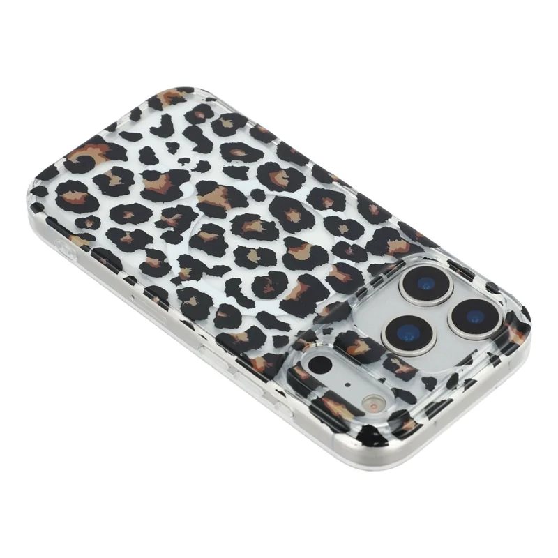For iPhone 17 Pro Max Magnetic Case Hollow Leopard Print Design TPU PC Phone Back Cover - Style 3