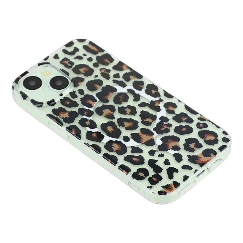For iPhone 15 Magnetic Case Hollow Leopard Print Design TPU PC Phone Back Cover - Style 3