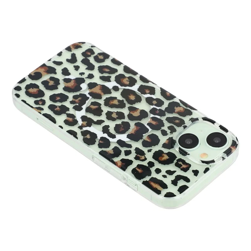 For iPhone 15 Magnetic Case Hollow Leopard Print Design TPU PC Phone Back Cover - Style 3