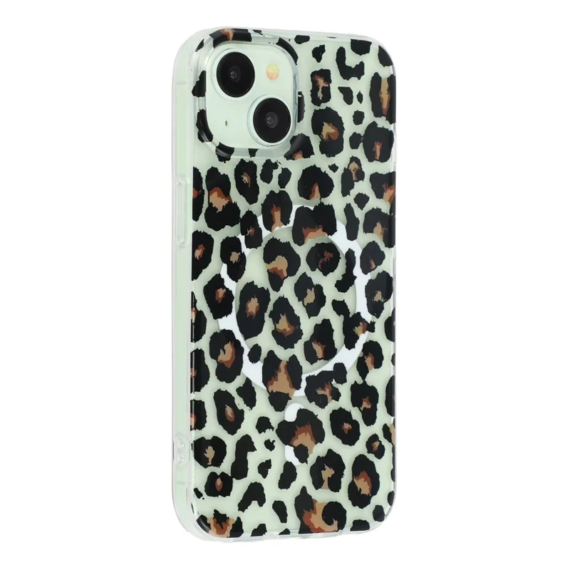 For iPhone 14 / 13 Magnetic Case Hollow Leopard Print Design TPU PC Phone Back Cover - Style 3