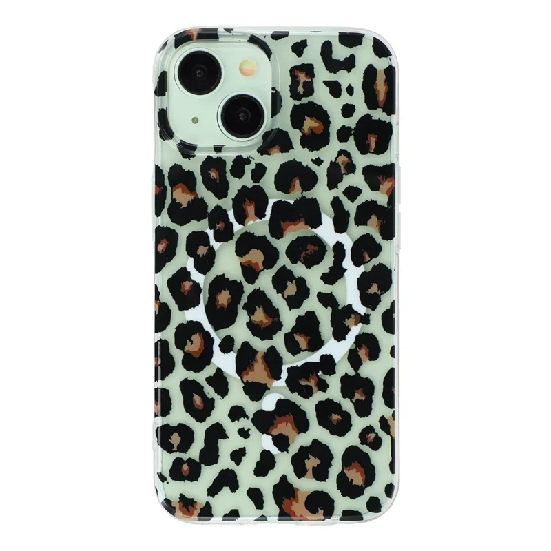For iPhone 14 / 13 Magnetic Case Hollow Leopard Print Design TPU PC Phone Back Cover - Style 3