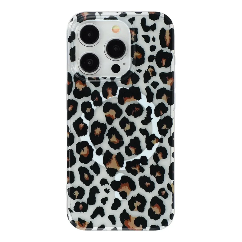 For iPhone 15 Pro Magnetic Case Hollow Leopard Print Design TPU PC Phone Back Cover - Style 3