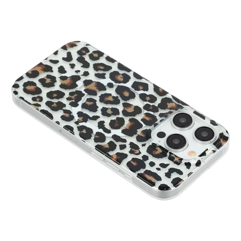 For iPhone 15 Pro Magnetic Case Hollow Leopard Print Design TPU PC Phone Back Cover - Style 3