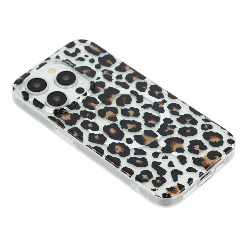 For iPhone 15 Pro Max Magnetic Case Hollow Leopard Print Design TPU PC Phone Back Cover - Style 3