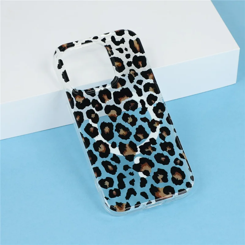 For iPhone 15 Pro Max Magnetic Case Hollow Leopard Print Design TPU PC Phone Back Cover - Style 3