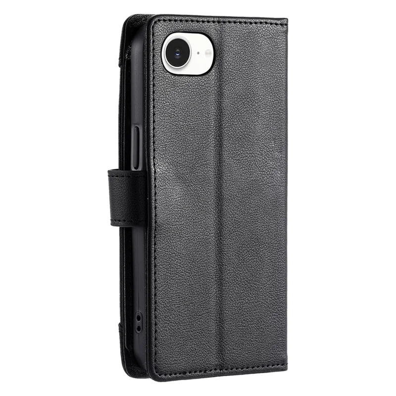 Wallet Case for iPhone SE (2022) / SE (2020) / iPhone 8 / 7 Litchi Texture Zipper Pocket Stand Leather Flip Phone Cover with Wrist Strap - Black