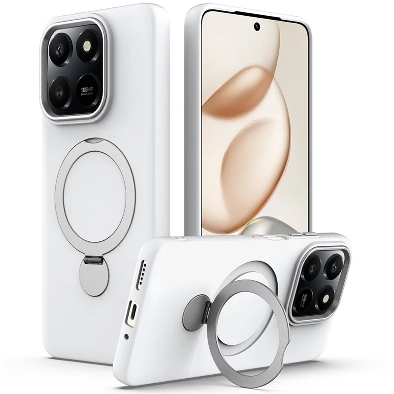 For Honor 400 Smart 4G  /  400 Smart 5G  /  X7d 4G  /  X7d 5G Magnetic Case Rotating Ring Kickstand TPU + PC Back Cover - White