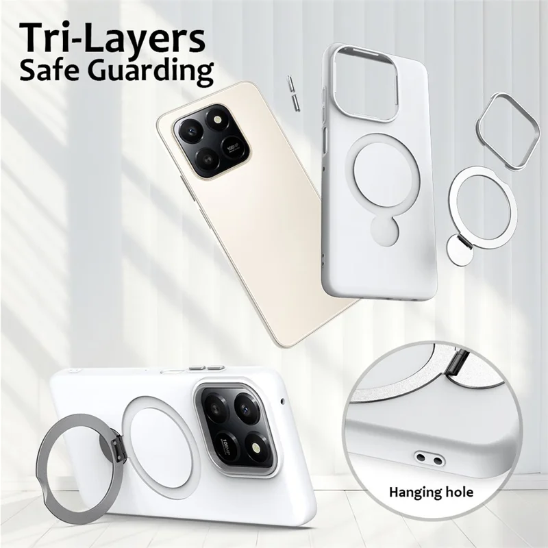 For Honor 400 Smart 4G  /  400 Smart 5G  /  X7d 4G  /  X7d 5G Magnetic Case Rotating Ring Kickstand TPU + PC Back Cover - White