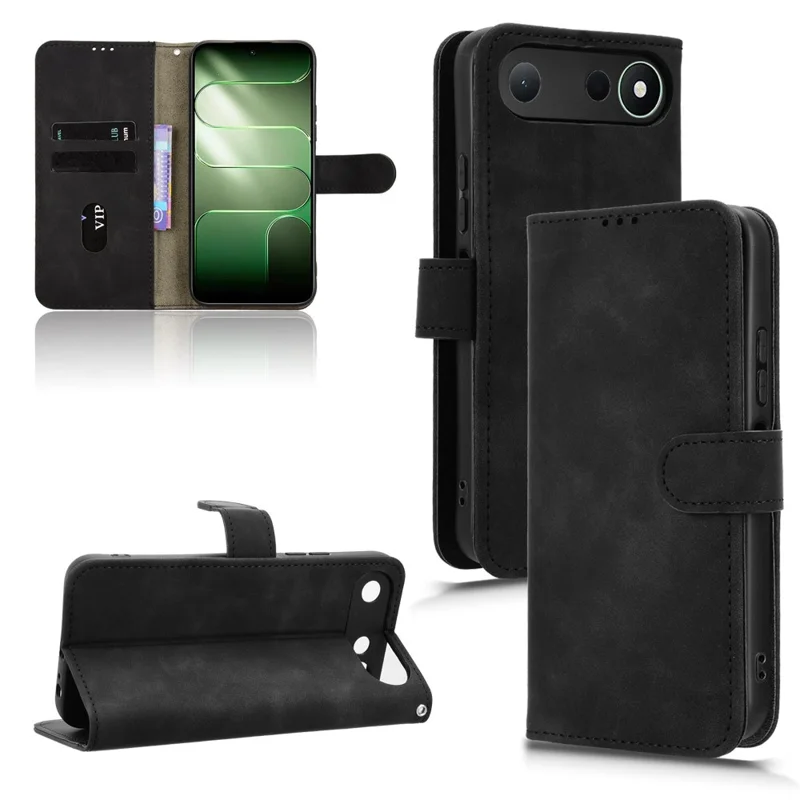 For TECNO Spark 50 5G Leather Case Skin Feel Anti Drop Wallet Stand Flip Phone Cover - Black