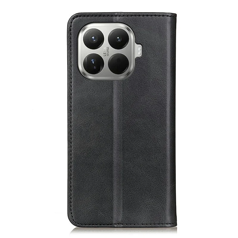 Funda para Xiaomi 17T de textura de cuero vacuno, carcasa abatible de cuero serraje con billetera - Negro