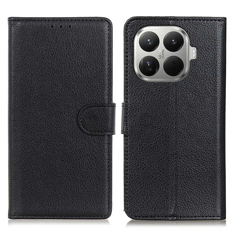 Funda tipo cartera para Xiaomi 17T, funda de cuero PU con textura de lichi - Negro