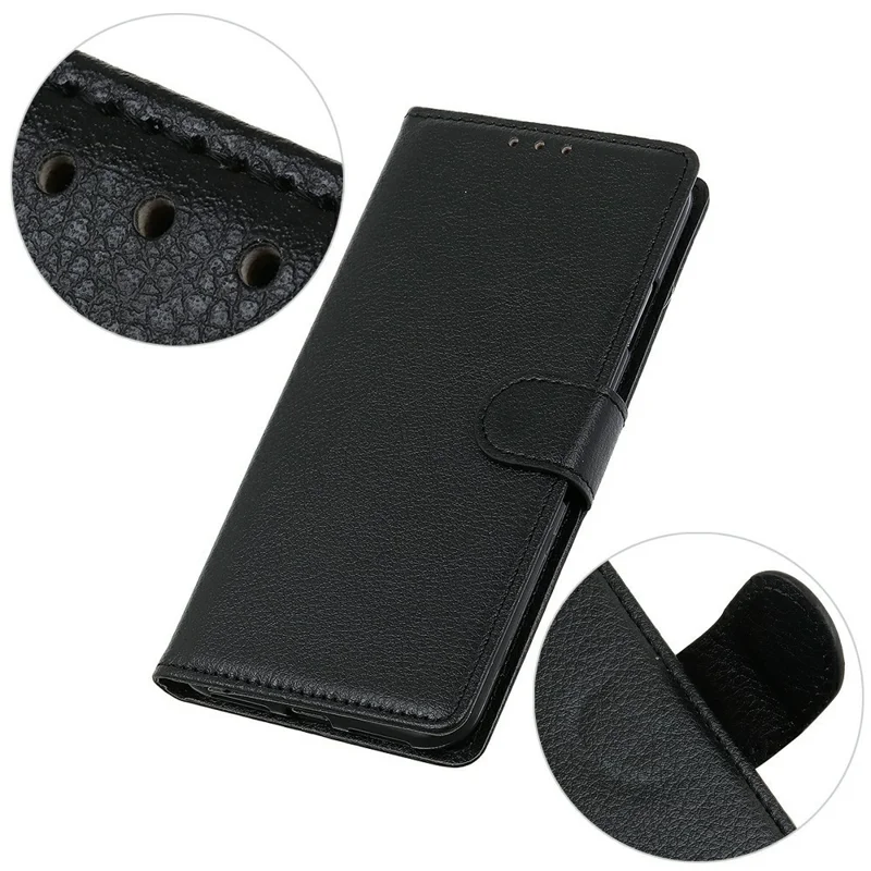 Funda tipo cartera para Xiaomi 17T, funda de cuero PU con textura de lichi - Negro