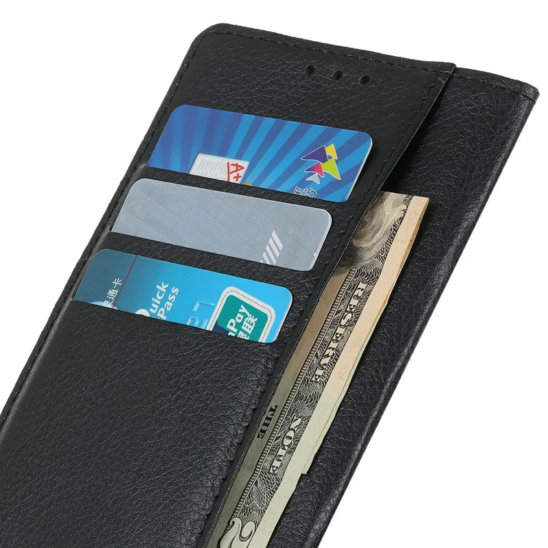 Funda tipo cartera para Xiaomi 17T, funda de cuero PU con textura de lichi - Negro