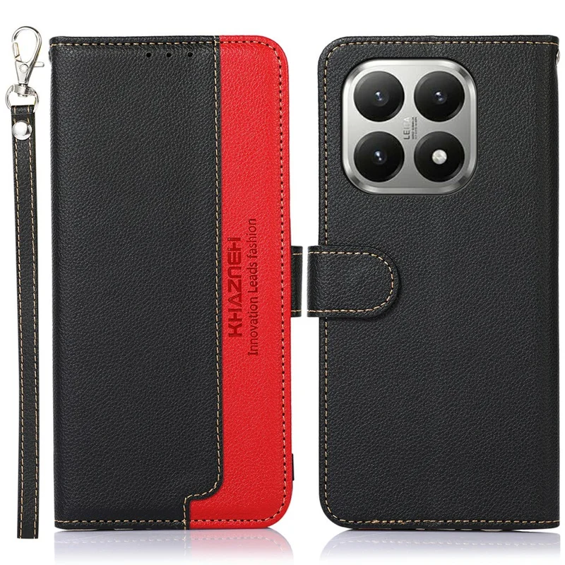 KHAZNEH Funda para Xiaomi 17T Pro, Funda con Cartera y Protección RFID, Textura de Lichi, Cuero de PU, con Correa - Negro