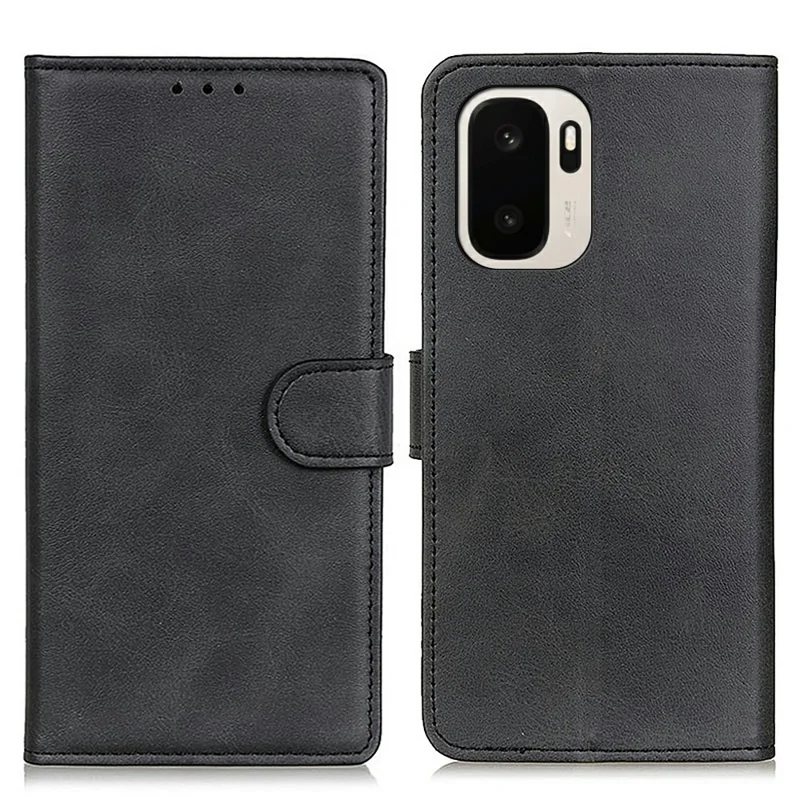 Coque pour OnePlus Ace 6 Ultra 5G, texture cuir vachette, étui portefeuille en cuir avec support - Noir