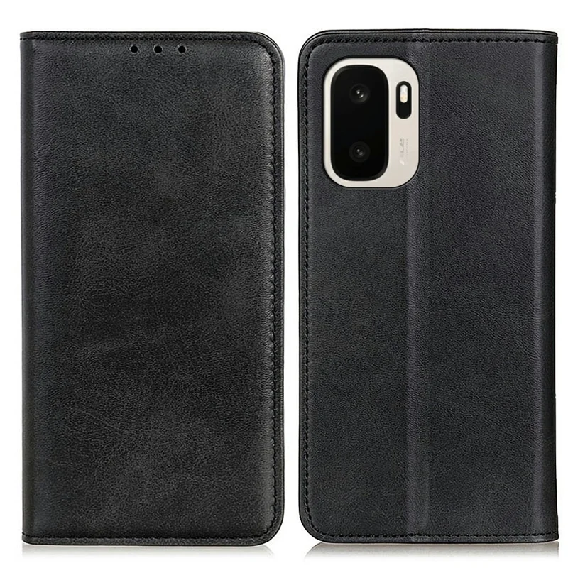 For OnePlus Ace 6 Ultra 5G Case Cowhide Texture Split Leather Flip Wallet Phone Cover - Black