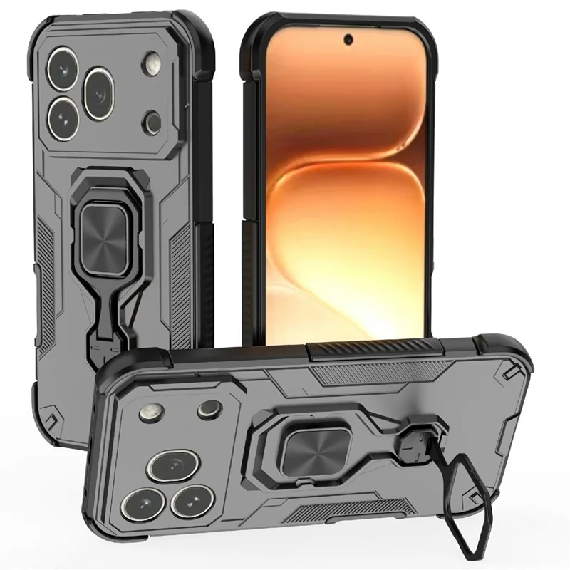 For Honor 600 Pro 5G Case Rotatable Ring Kickstand PC + TPU Shockproof Phone Cover - Black