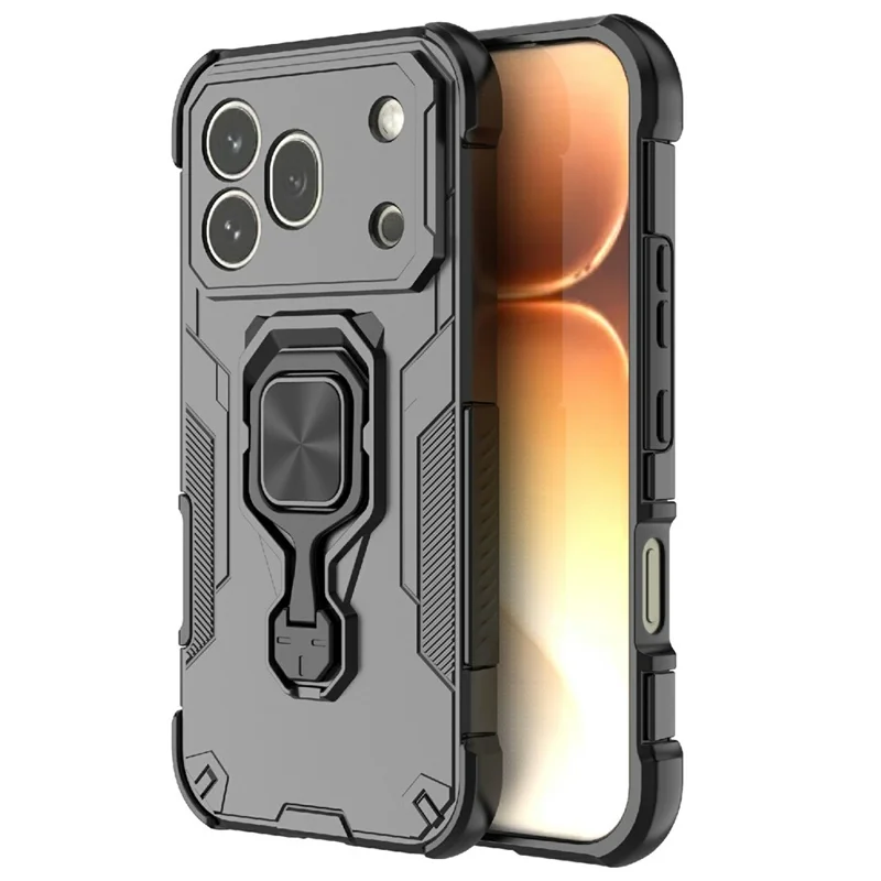 For Honor 600 Pro 5G Case Rotatable Ring Kickstand PC + TPU Shockproof Phone Cover - Black