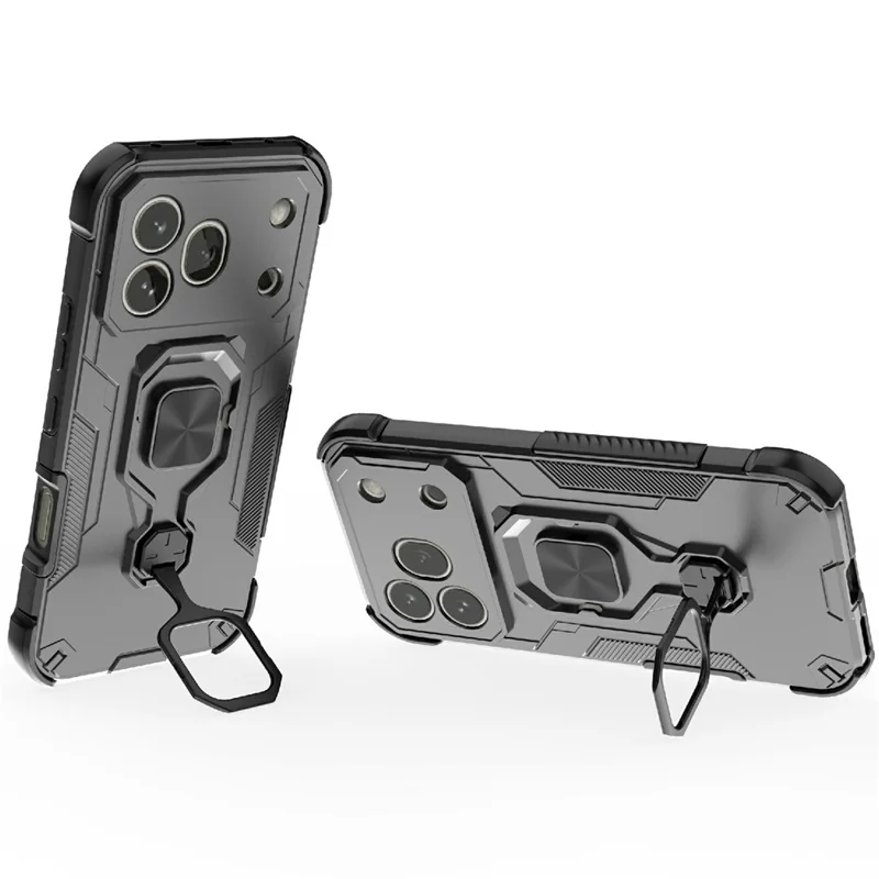 For Honor 600 Pro 5G Case Rotatable Ring Kickstand PC + TPU Shockproof Phone Cover - Black