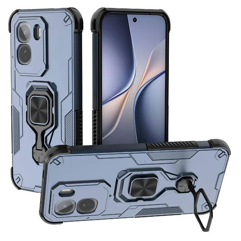For vivo T5 Pro 5G Case Rotatable Ring Kickstand PC + TPU Shockproof Phone Cover - Navy Blue