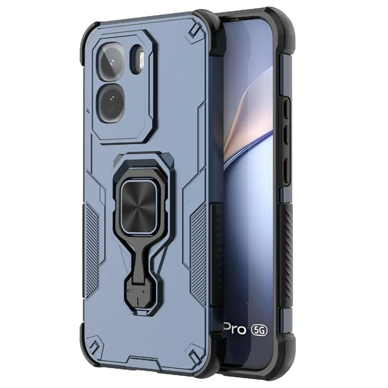 For vivo T5 Pro 5G Case Rotatable Ring Kickstand PC + TPU Shockproof Phone Cover - Navy Blue