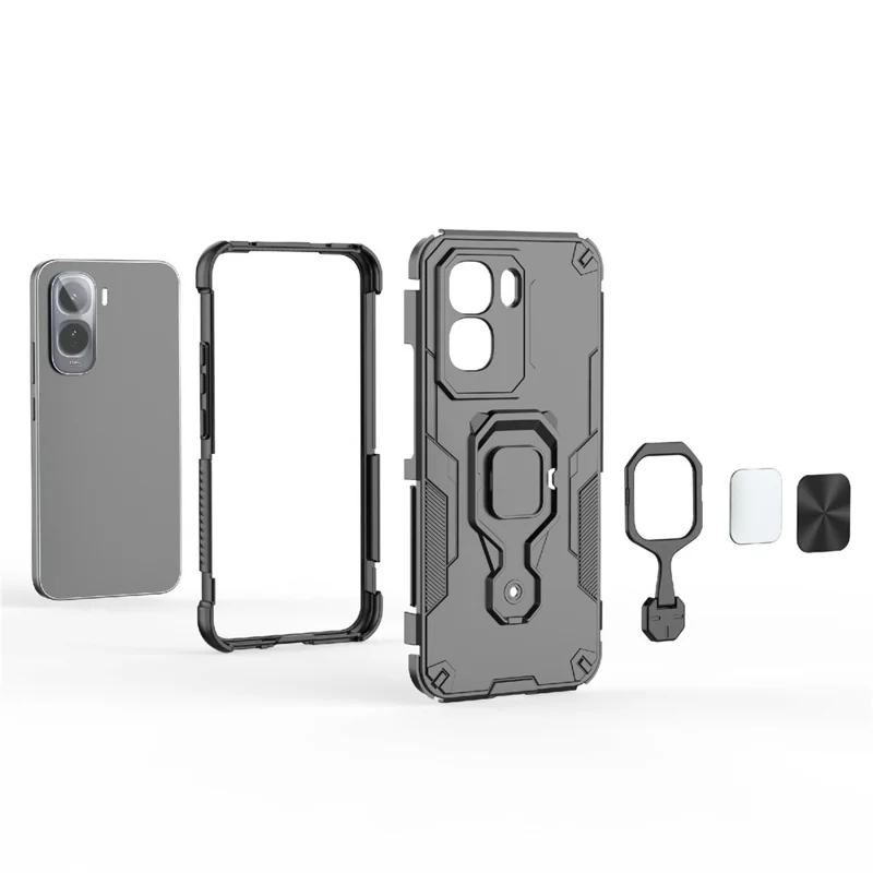For vivo T5 Pro 5G Case Rotatable Ring Kickstand PC + TPU Shockproof Phone Cover - Navy Blue