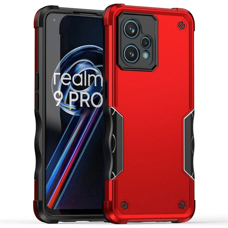For Realme 9 Pro+ 5G Flexible TPU Hard PC Dual Layer Protection Case Anti-Slip Grip Shockproof Phone Cover - Red
