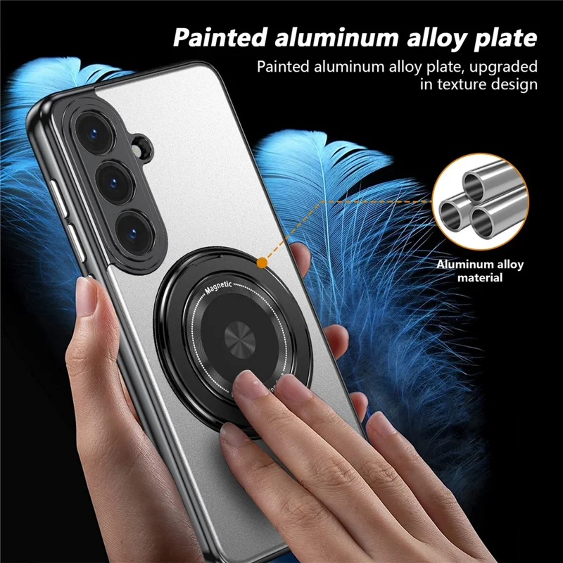 For Samsung Galaxy S26+ Magnetic Case Rotating Kickstand PC TPU Electroplated Phone Cover with Tempered Glass Screen Protector - Silver