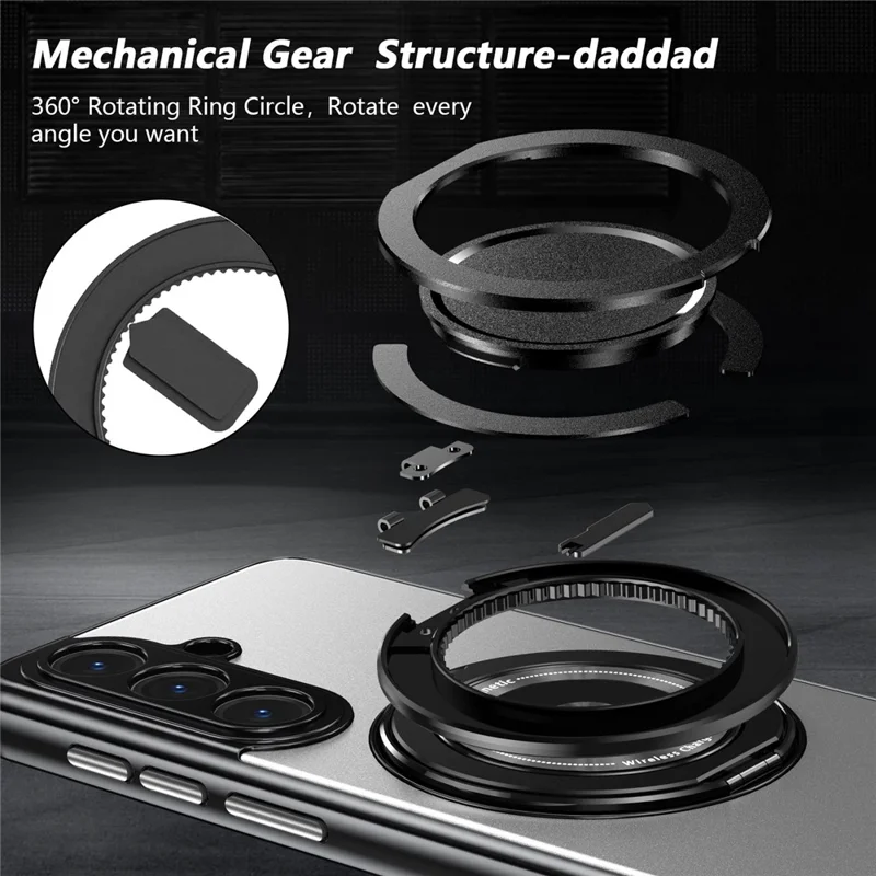 For Samsung Galaxy S26+ Magnetic Case Rotating Kickstand PC TPU Electroplated Phone Cover with Tempered Glass Screen Protector - Silver