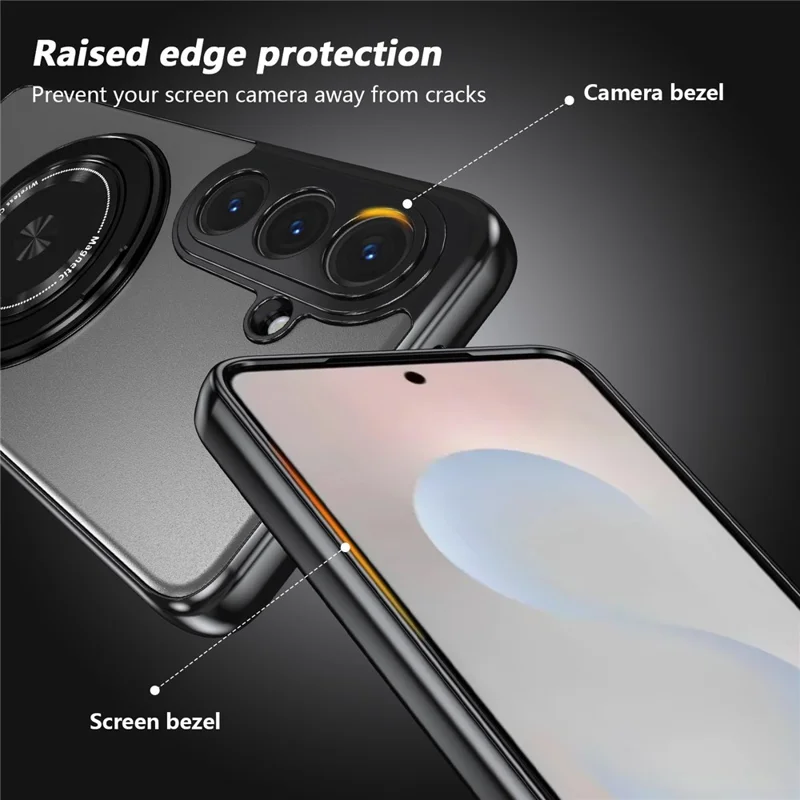 For Samsung Galaxy S26+ Magnetic Case Rotating Kickstand PC TPU Electroplated Phone Cover with Tempered Glass Screen Protector - Silver
