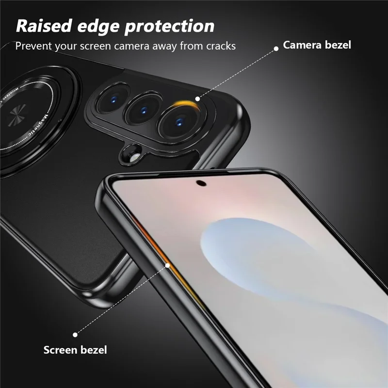For Samsung Galaxy S26+ Magnetic Case Rotating Kickstand PC TPU Electroplated Phone Cover with Tempered Glass Screen Protector - Black