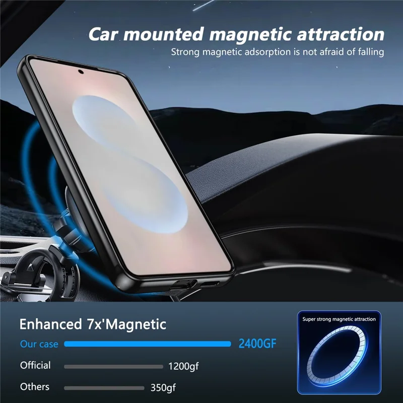 For Samsung Galaxy S26+ Magnetic Case Rotating Kickstand PC TPU Electroplated Phone Cover with Tempered Glass Screen Protector - Black